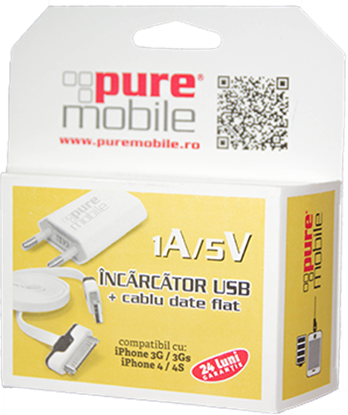 Imagine Incarcator USB + cablu date flat IPH4