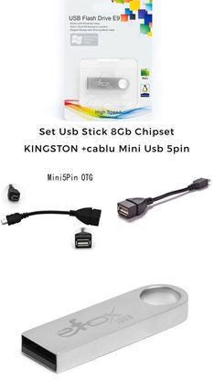 Imagine set-usb-stick-metal-8gb+Cablu date mini usb 5 pin Casa de marcat Datecs DP150, Datecs DP25 , Datecs WP50, Datecs DP150 