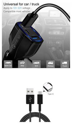 Imagine FAST CAR  CHARGERS 12V/3.5A +Cablu date TYPC s10,note10,s9,s8,note8,9