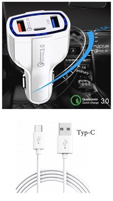 Imagine FAST CAR CHARGERS 12V/3.5A +CABLU DATE TYP-C  Pentru  GALAXY  S10,S8/S8+/s9/s9+/Note 9   ALB/NEGRU