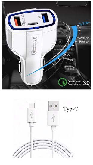 Imagine  PACHET 11X - FAST CAR CHARGERS 12V/3.5A +CABLU DATE TYPE-C  Pentru GALAXY Note 9,8,S10,S10+,S9,S8,S9+    (10+1 GRATIS)
