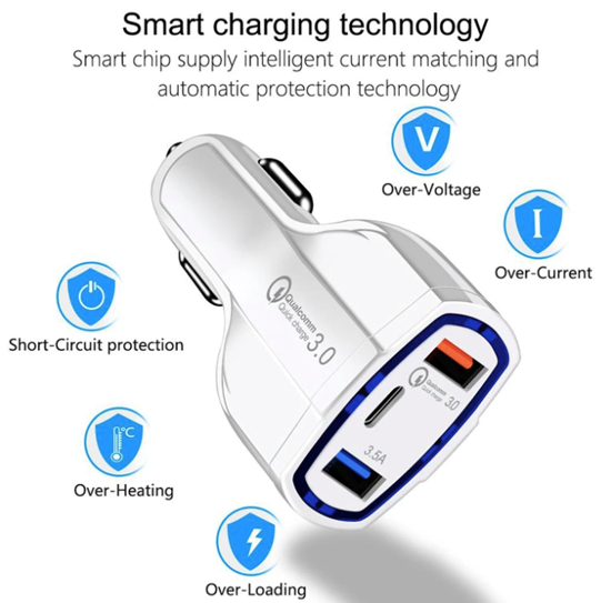 Imagine Adaptor Auto FAST  3 port usb  7A/ 12v/3.5A/Typ-c -ALB