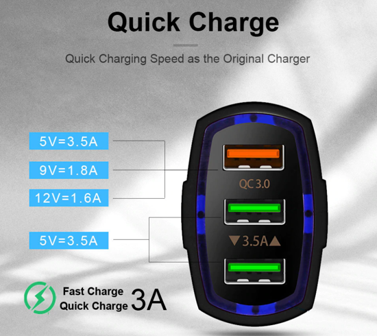 Imagine FAST CAR CHARGERS 12V/3.5A +Pentru  GALAXY S10,S8/S9  ALB/NEGRU