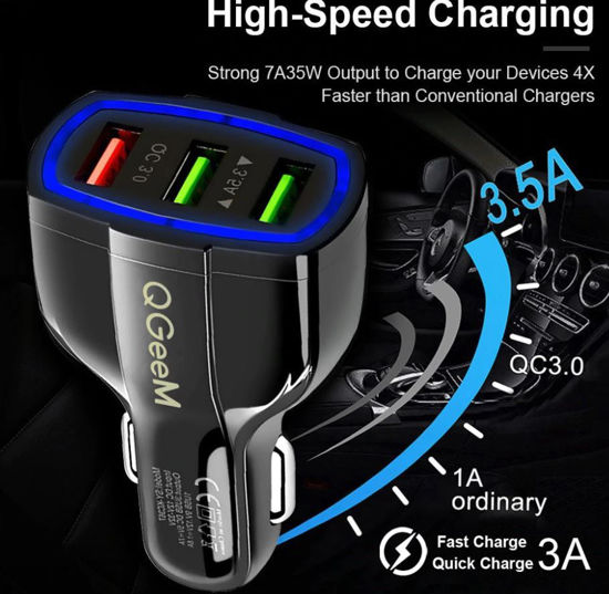 Imagine FAST CAR CHARGERS 12V/3.5A +Pentru  GALAXY S10,S8/S9  ALB/NEGRU