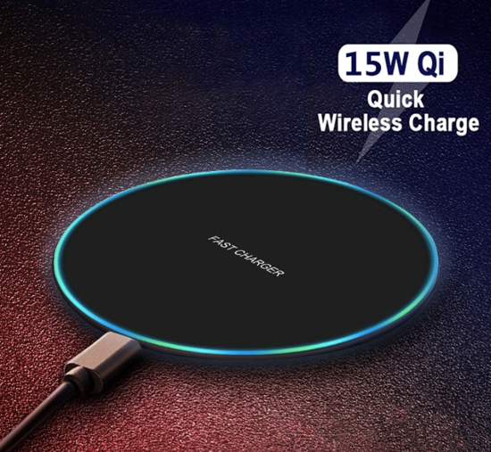 Imagine Incarcator Wireless Fast Charging Pad QI 15W,pentru iPhone, Samsung Galaxy, Round Black