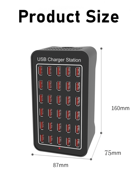 Imagine Statie de incarcare 150W Smart cu 30 porturi USB 5V 30A si ventilator