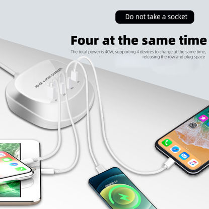 Imagine Incarcator de birou portabil 40W cu 4 porturi usb, 2 X PD, 2 X USB C, pentru iPhone 13 Pro Max/13 Pro/13 Mini, iPad Pro, telefoane mobile Galaxy Samsung