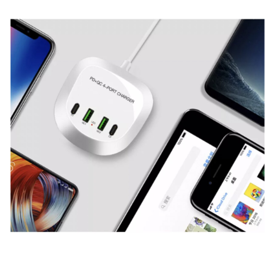 Imagine Incarcator de birou portabil 40W cu 4 porturi usb, 2 X PD, 2 X USB C, pentru iPhone 13 Pro Max/13 Pro/13 Mini, iPad Pro, telefoane mobile Galaxy Samsung