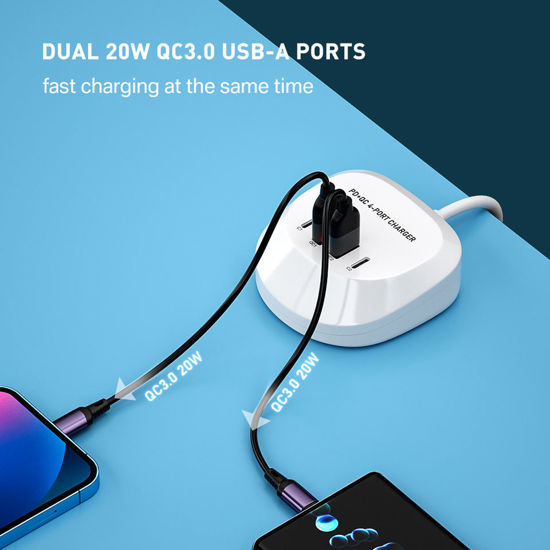 Imagine Incarcator de birou portabil 40W cu 4 porturi usb, 2 X PD, 2 X USB C, pentru iPhone 13 Pro Max/13 Pro/13 Mini, iPad Pro, telefoane mobile Galaxy Samsung