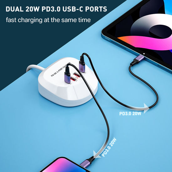 Imagine Incarcator de birou portabil 40W cu 4 porturi usb, 2 X PD, 2 X USB C, pentru iPhone 13 Pro Max/13 Pro/13 Mini, iPad Pro, telefoane mobile Galaxy Samsung