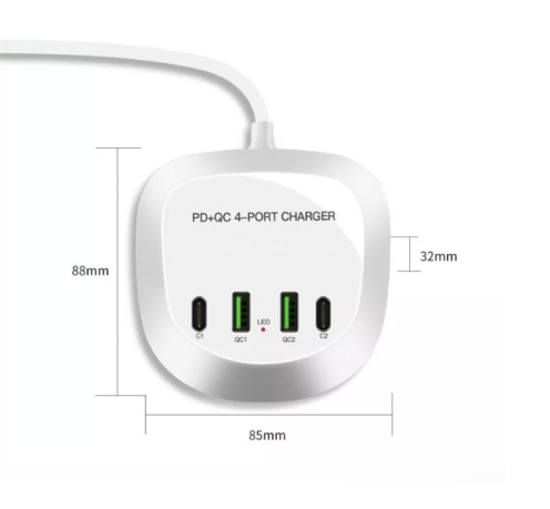 Imagine Incarcator de birou portabil 40W cu 4 porturi usb, 2 X PD, 2 X USB C, pentru iPhone 13 Pro Max/13 Pro/13 Mini, iPad Pro, telefoane mobile Galaxy Samsung