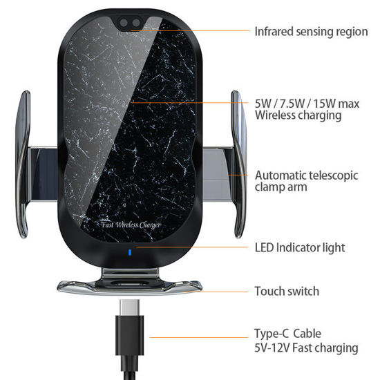 Imagine Set Incarcator Masina Automatic Sensor, Fast Wireless Chargers, 15W, + Fast Auto Usb 12v/3.5A