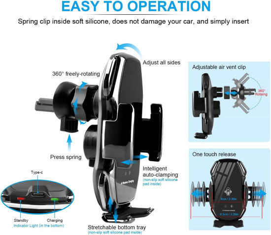 Imagine Set Incarcator Auto Wireless 15W, Fast Charge, Universal, Smart Sensor, Universal, Samsung, IPhones, Huawei