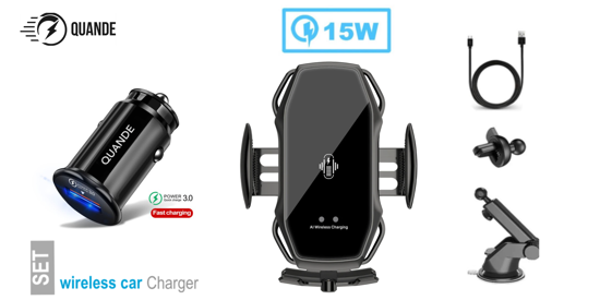 Imagine Set Incarcator Auto Wireless 15W, Fast Charge, Universal, Smart Sensor, Universal, Samsung, IPhones, Huawei