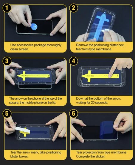 Imagine Folii sticla compatibil cu iPhone 12 Pro, QUANDE, instalare usoara si rapida cu dispozitiv de potrivire automata cu Easy Install Kit