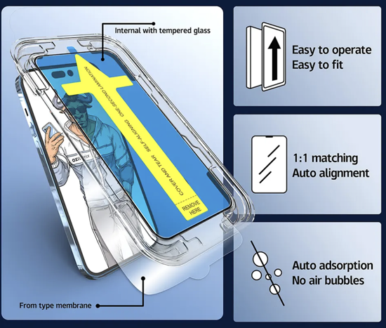 Imagine Folii sticla compatibil cu iPhone 13 Pro , QUANDE, instalare usoara si rapida cu dispozitiv de potrivire automata cu Easy Install Kit