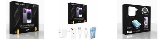 Imagine Set 4 Bucati, Incarcator 50W Dual PD Usb-C Pentru Iphone 13 Pro Max , Husa Magsafe Transparenta, Cablu Incarcare Lightning - USB-C, 2m, Folie De Protectie Din Sticla Premium Cu Instalare Kit