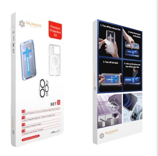 Imagine Set 3 bucati premium protectie kit, Folii sticla compatibil cu iPhone 14 Pro cu Easy Install Kit husa transparenta MagSafe, folie sticla protectie camere spate
