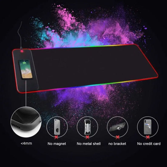Imagine Mousepad Cu Incarcator Wireless QI Incorporat 15W, Fast Charge, 10 Moduri De Lumina, Dimensiune 800x300x4mm, Compatibilitate Multiple Telefoane, Elegant