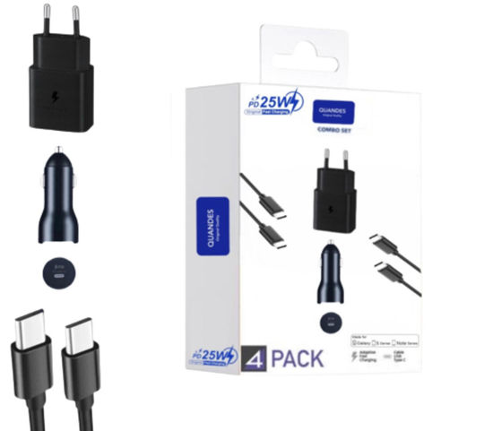 Imagine Set 4 accesorii pentru samsung s21, s20 Ultra, Incarcator PD USB-C 25W, 2 Cablu incarcare USB-C-C 3A, Incarcator Auto PD USB-C 45W, QUANDES®