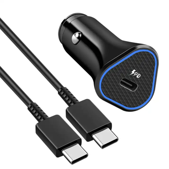 Imagine Set Incarcator auto QUANDES®, pentru Samsung super-incarcare rapida 25w cablu de date usb-c to c 3A, 1m