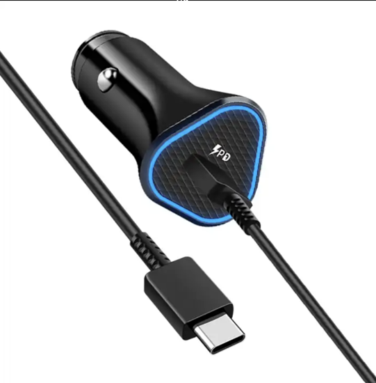 Imagine Set Incarcator auto QUANDES®, pentru Samsung super-incarcare rapida 25w cablu de date usb-c to c 3A, 1m