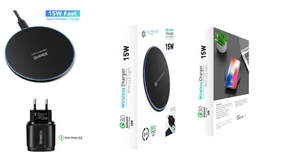 Imagine Incarcator Wireless Fast Charge EFOX, Aluminum Ultra Slim 15W, Black , +Incarcator FAST Chargers 18w /3.0