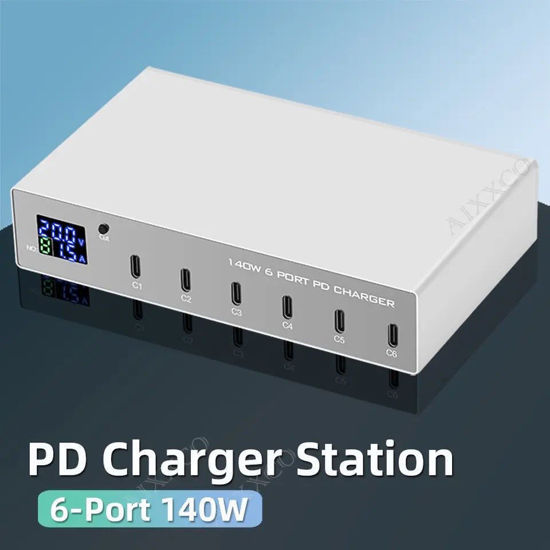 Imagine Statie de incarcare fast charge 140W, PD 6 in 1 3.0 USB C, 30W, universal pentru iPhone 15,14,13, samsung s23,s22,s21,s20,huavei, laptop macbook