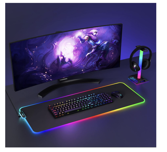 Imagine Mouse Pad Gaming QUANDES®, RGB, 15 Moduri LED, Baza Din Cauciuc Antiderapant, 800 X 300 X 4mm, Negru