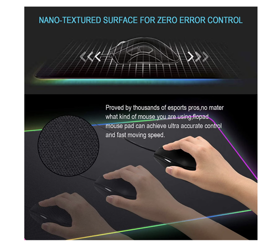 Imagine Mouse Pad Gaming QUANDES®, RGB, 15 Moduri LED, Baza Din Cauciuc Antiderapant, 800 X 300 X 4mm, Negru