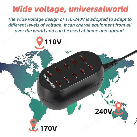 Imagine Statie De Incarcare Fast 50W Cu 10 Porturi USB 5V 20A Si Ventilator