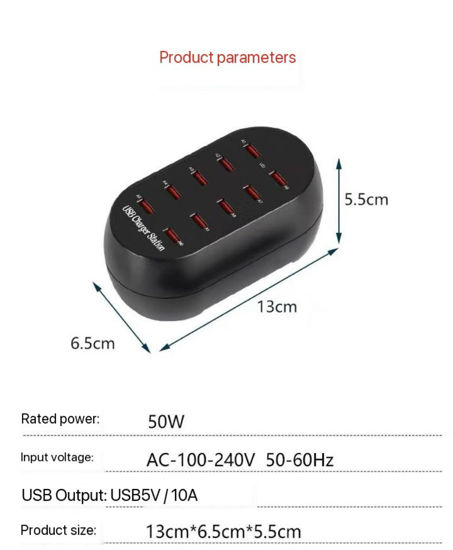 Imagine Statie De Incarcare Fast 50W Cu 10 Porturi USB 5V 20A Si Ventilator