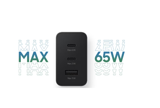 Imagine Incarcator retea 65 W trio Super Fast Charge 1x USB-C 65W 1x USB-C 25W 1x USB-A 15W, compatibil cu Samsung, Huawei, Xiaomi, Oppo, Bulk