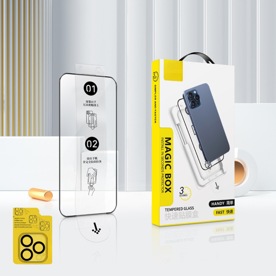 Imagine Kit Folii sticla compatibil cu iPhone 16pro, protectie camera spate 9H, instalare usoara si rapida cu dispozitiv de potrivire automata in 3 sec cu Easy Install Kit
