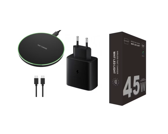 Imagine Set 3 incarcator wireless slim fast charge 30w, adaptor priza pd usb-c 45w, cablu date 3A C-C, QUANDES®