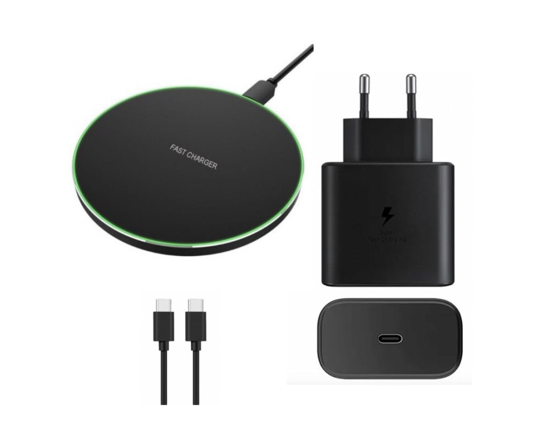 Imagine Set 3 incarcator wireless slim fast charge 30w, adaptor priza pd usb-c 45w, cablu date 3A C-C, QUANDES®