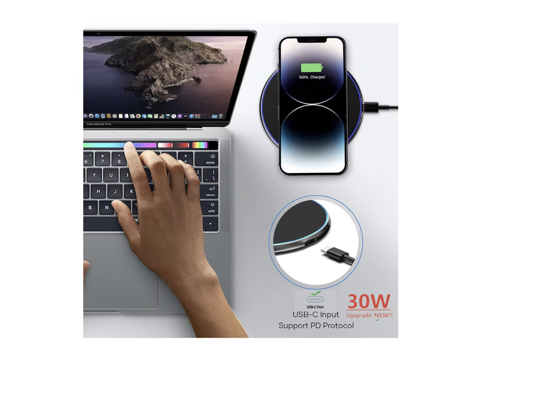 Imagine Set 3 incarcator wireless slim fast charge 30w, adaptor priza pd usb-c 45w, cablu date 3A C-C, QUANDES®