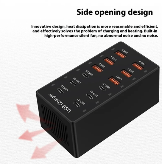 Imagine Kit Statie de Incarcare USB 60W 12 in 1, 6 USB-C si 6 USB-A, Incarcare Ultrarapida, 5V 2.4A, 1 cablu date C-C- 5A 1-8m, 1 USB-C-A, Universal, pentru Telefon mobil, Tableta, Baterie externa
