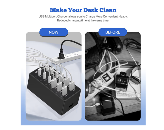 Imagine Kit Statie de Incarcare USB 60W 12 in 1, 6 USB-C si 6 USB-A, Incarcare Ultrarapida, 5V 2.4A, 1 cablu date C-C- 5A 1-8m, 1 USB-C-A, Universal, pentru Telefon mobil, Tableta, Baterie externa