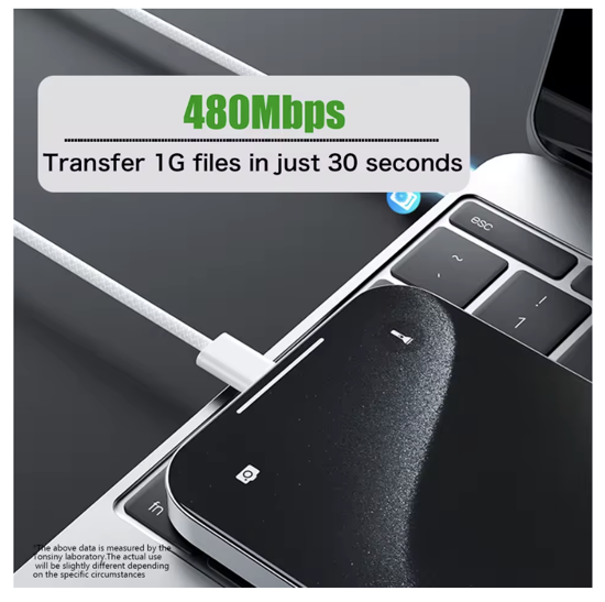 Imagine Set 10 buc Cablu date USB-C-C 60W, 1M, woven, Compatibil cu iPhone17, 17 /16 pro max, ALB, Bulk