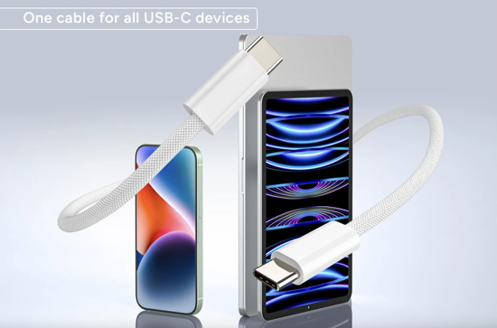 Imagine Cablu Date Incarcare tesut 2M compatibil pentru Apple USB-C-C 240W, Alb