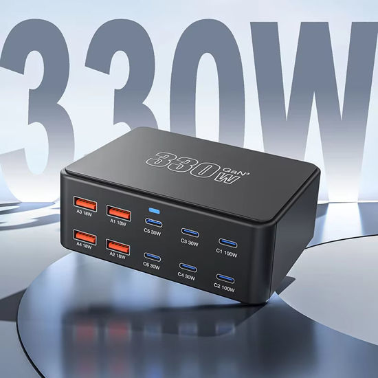 Imagine Statie de incarcare USB 330 W cu 10 porturi, QUANDES, USB-C GaN III, incarcare rapida, multicolor, 3.9x2.9x1.3 in