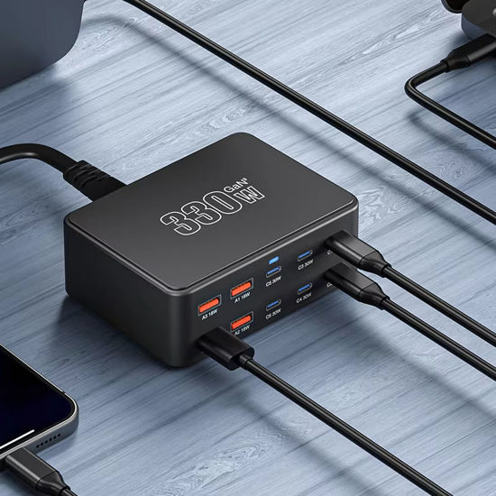 Imagine Statie de incarcare USB 330 W cu 10 porturi, QUANDES, USB-C GaN III, incarcare rapida, multicolor, 3.9x2.9x1.3 in