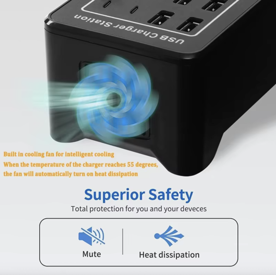 Imagine Statie de incarcare USB 100W, QUANDES, 20 porturi (10 USB-A, 10 USB-C), cu ventilatie, 1, 5m cablu alimentare