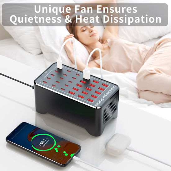 Imagine Statie de incarcare USB, QUANDES, 30 porturi, 150 W, 15 USB-A si 15 USB-C, 160x87x75mm