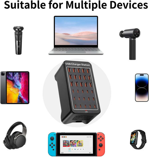 Imagine Statie de incarcare USB, QUANDES, 30 porturi, 150 W, 15 USB-A si 15 USB-C, 160x87x75mm