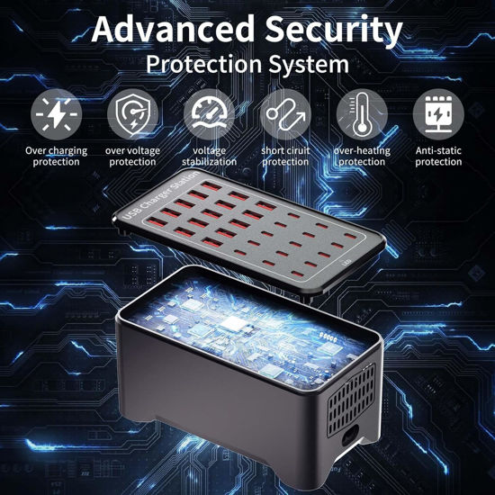 Imagine Statie de incarcare USB, QUANDES, 30 porturi, 150 W, 15 USB-A si 15 USB-C, 160x87x75mm