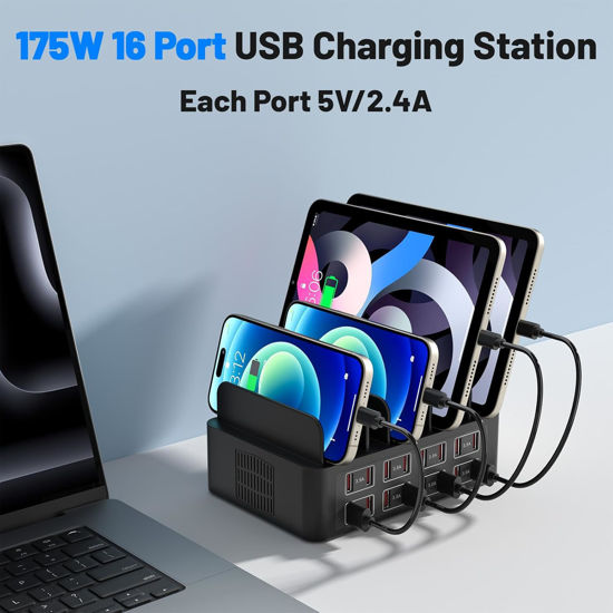 Imagine Statie de incarcare rapida 150W/35A, QUANDES, organizator de incarcatoare multiple cu 16 porturi USB, 8 USB-C / 8USB-A, compatibil cu telefon mobil, iPad, tableta Android