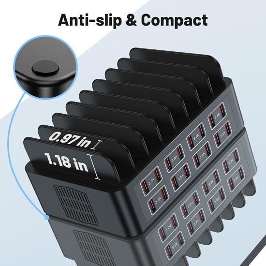 Imagine Statie de incarcare rapida 150W/35A, QUANDES, organizator de incarcatoare multiple cu 16 porturi USB, 8 USB-C / 8USB-A, compatibil cu telefon mobil, iPad, tableta Android