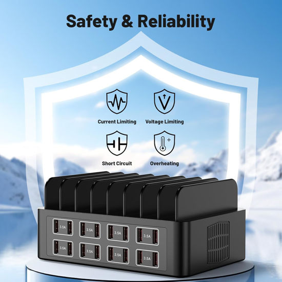 Imagine Statie de incarcare rapida 150W/35A, QUANDES, organizator de incarcatoare multiple cu 16 porturi USB, 8 USB-C / 8USB-A, compatibil cu telefon mobil, iPad, tableta Android